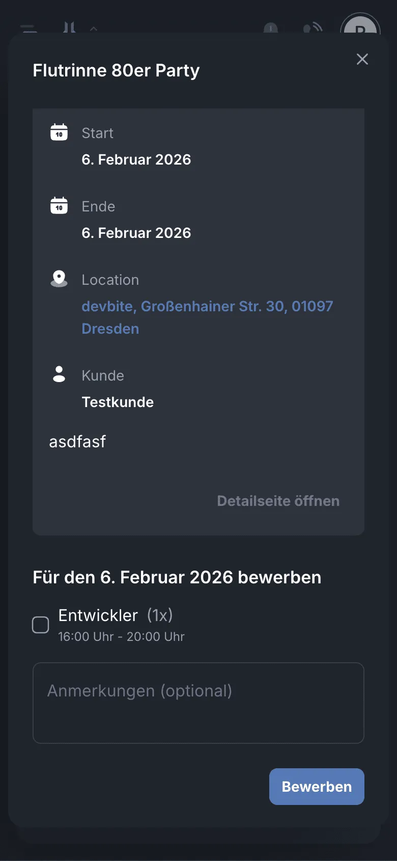 Auf ein offenes Event im Marktplatz bewerben
