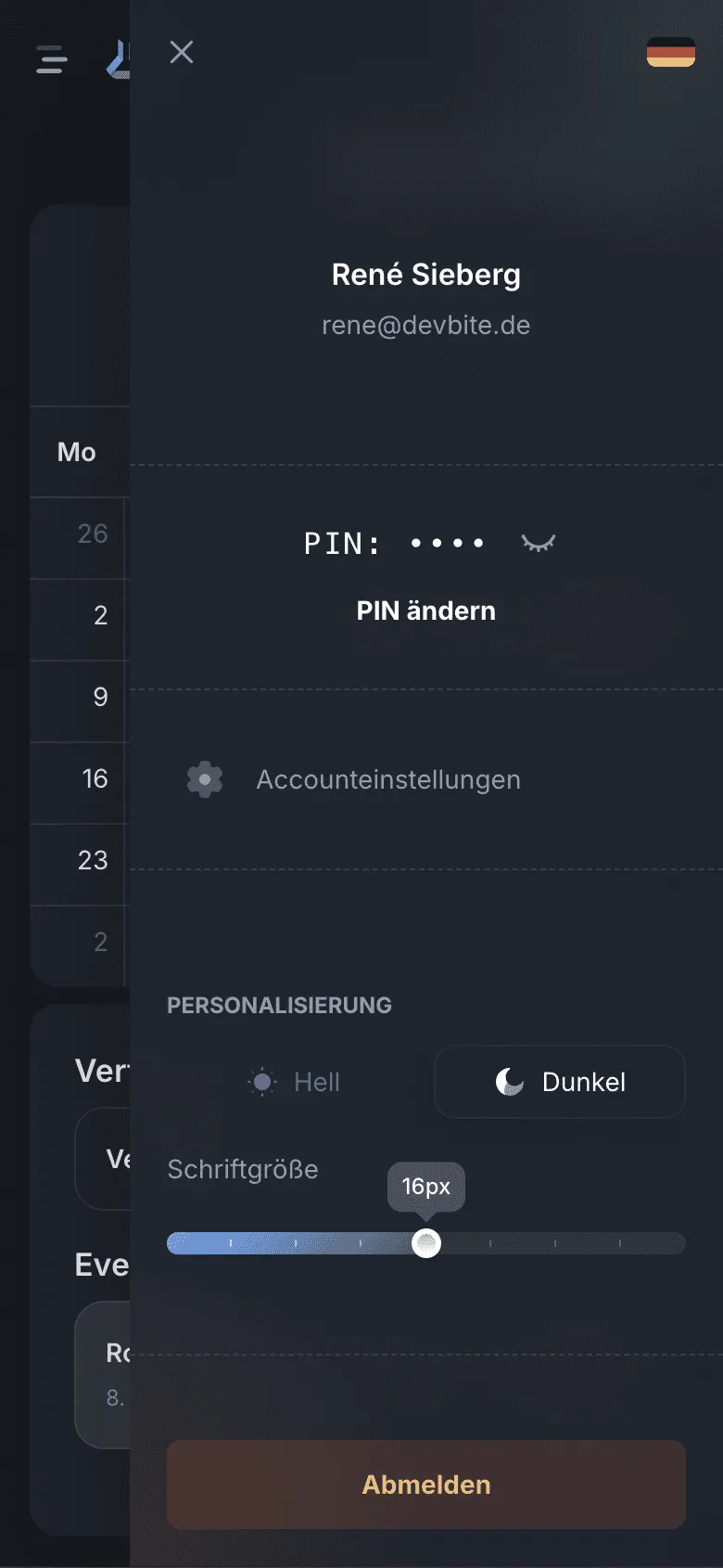 Profil und Einstellungen in der Mitarbeiter-App