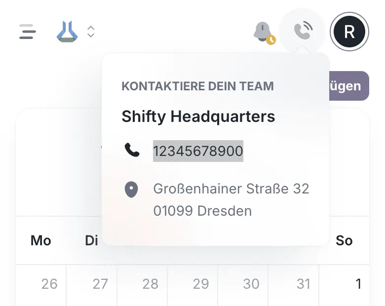 Team-Kontakt direkt aus der App: Telefon und Adresse